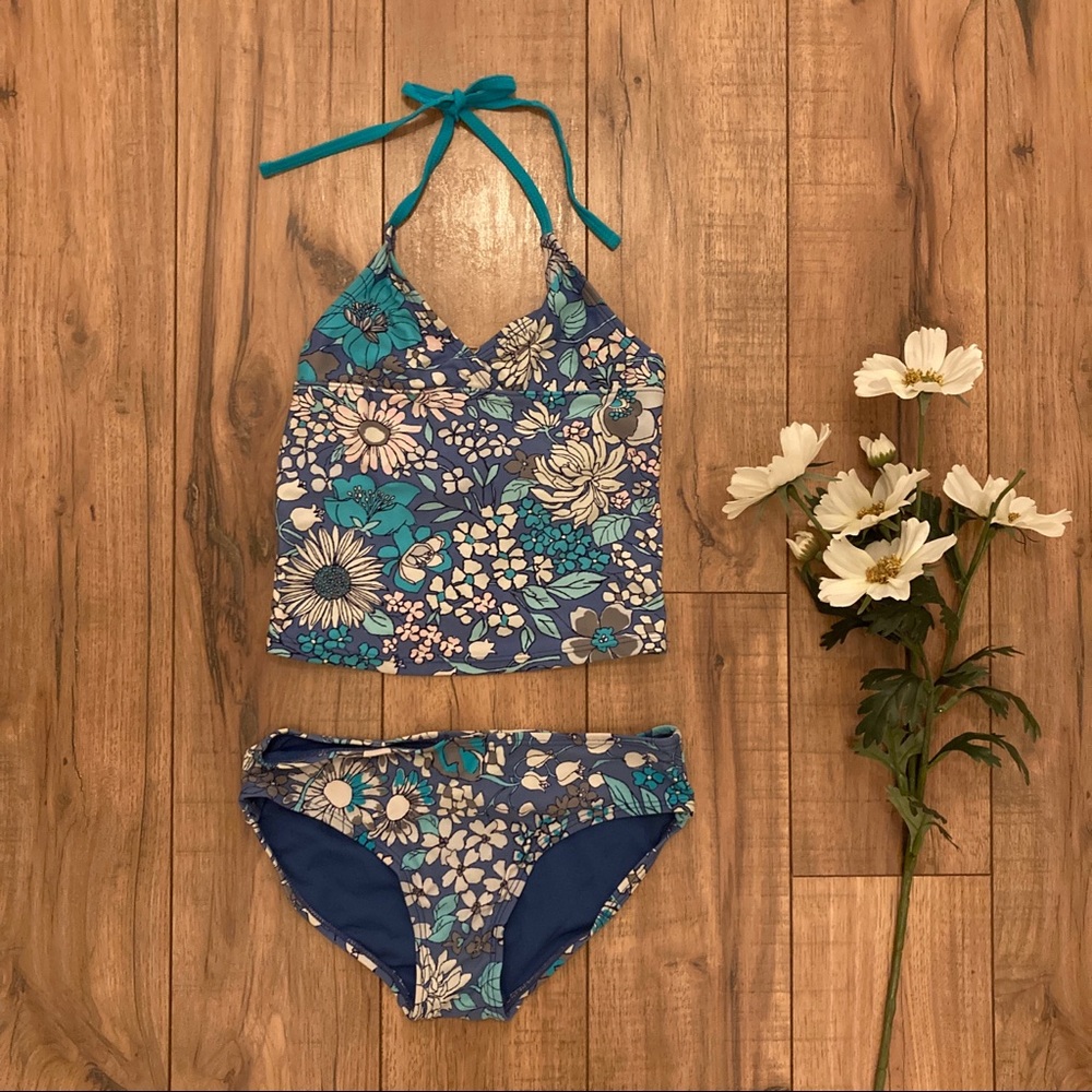 🪴3/$15 tankini tie straps blue floral pattern